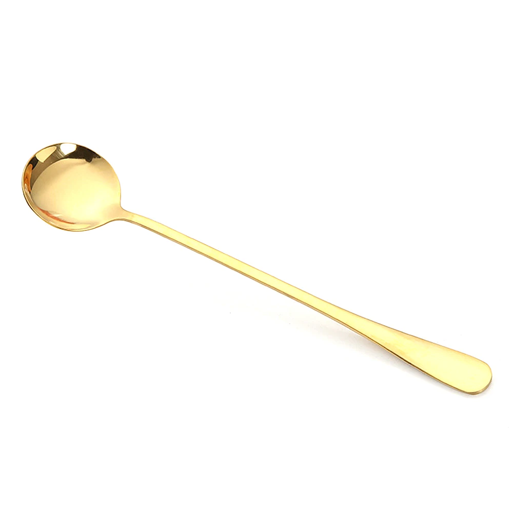 gold 1 шт., ложка из нержавеющей стали с круглой головкой, креативная кружка, кофейная ложка, ложка для мороженого, десерта, чайные ложки, кухонные принадлежности - Цвет: gold