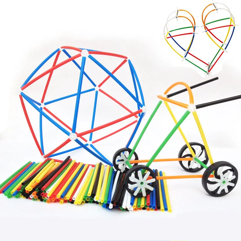 4D DIY Пластиковые toys180шт пластиковые трубы + 100 шт соединители соломенные бои