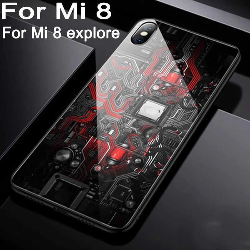 Закаленное стекло задняя крышка для xiaomi mi 8 Исследуйте защитные чехлы Ретро Чехол