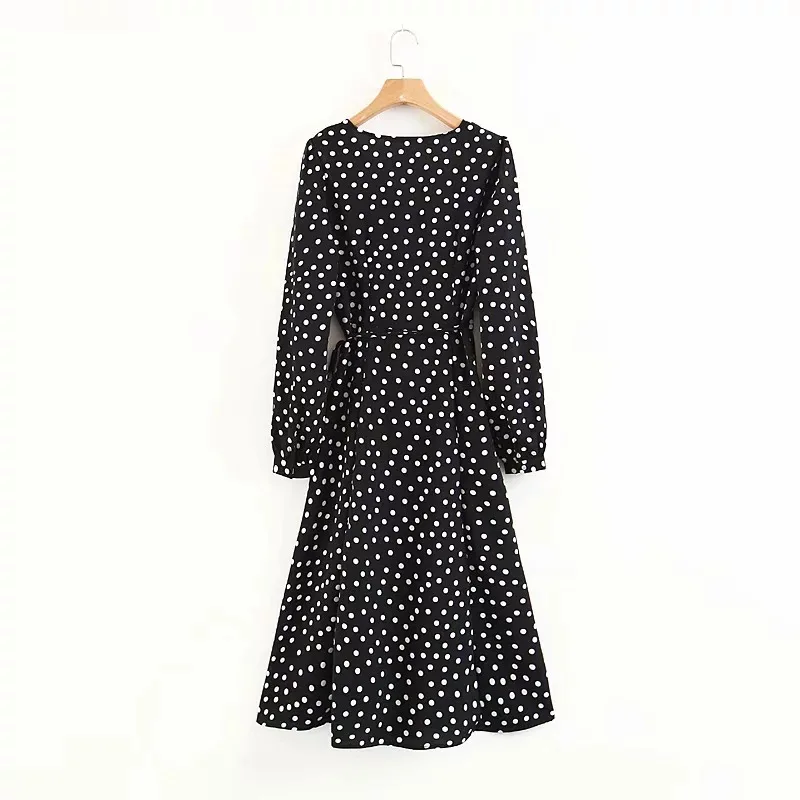 Long Boho Maxi Woman Dress Printed V Neck Vintage Beach Dresses Polka Dot Sashes Party Vestido|Женские платья| |