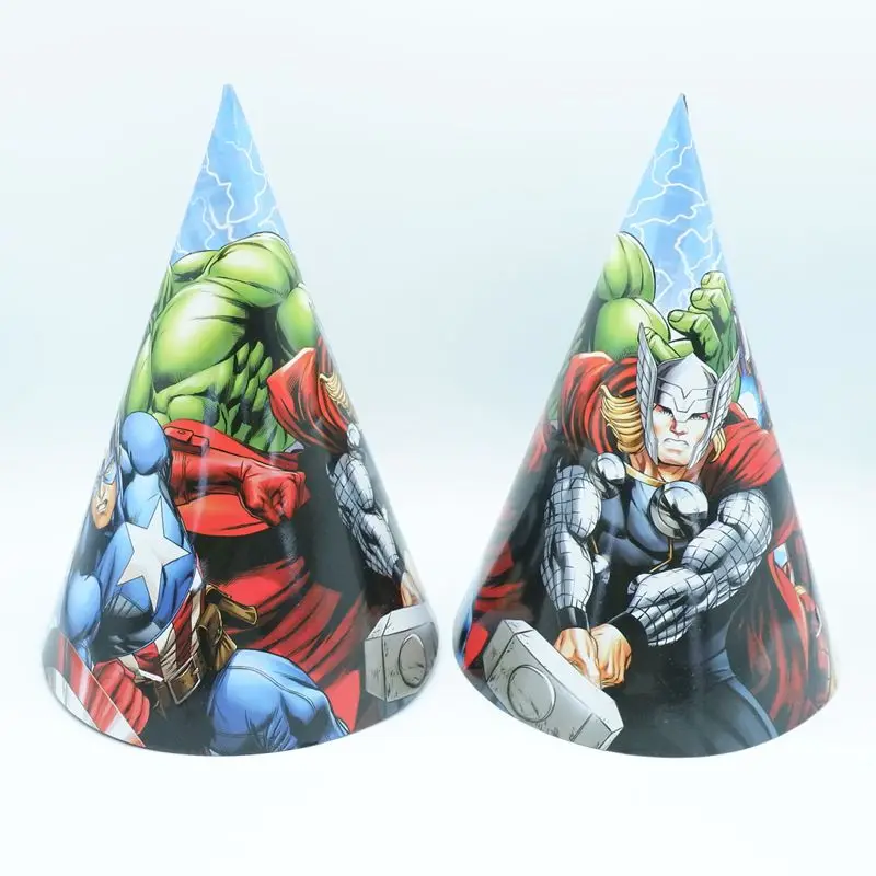 Avengers 6 шт./партия, украшение для дня рождения, милый детский единорог, мультяшный узор, бумажная шляпа для вечеринки на день рождения, Детские праздничные принадлежности - Цвет: Avengers