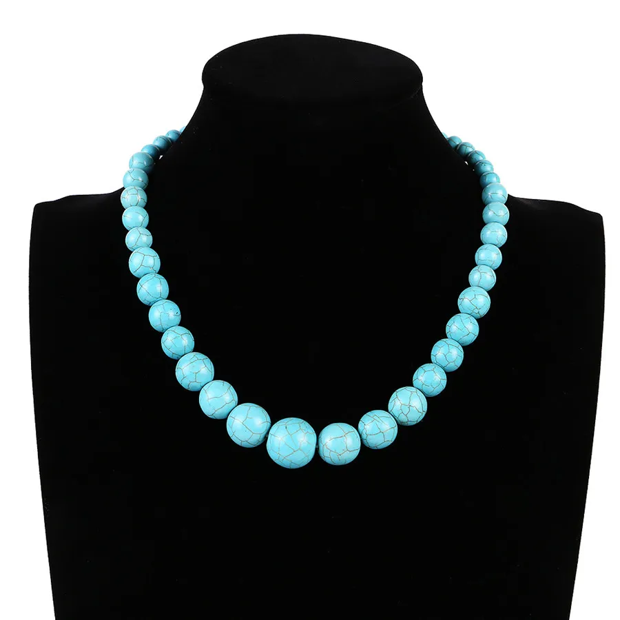 Fashion Bohemian Tribal Artisan Strand Jewelry Turquoises Blue Stone Women beads Necklace |
