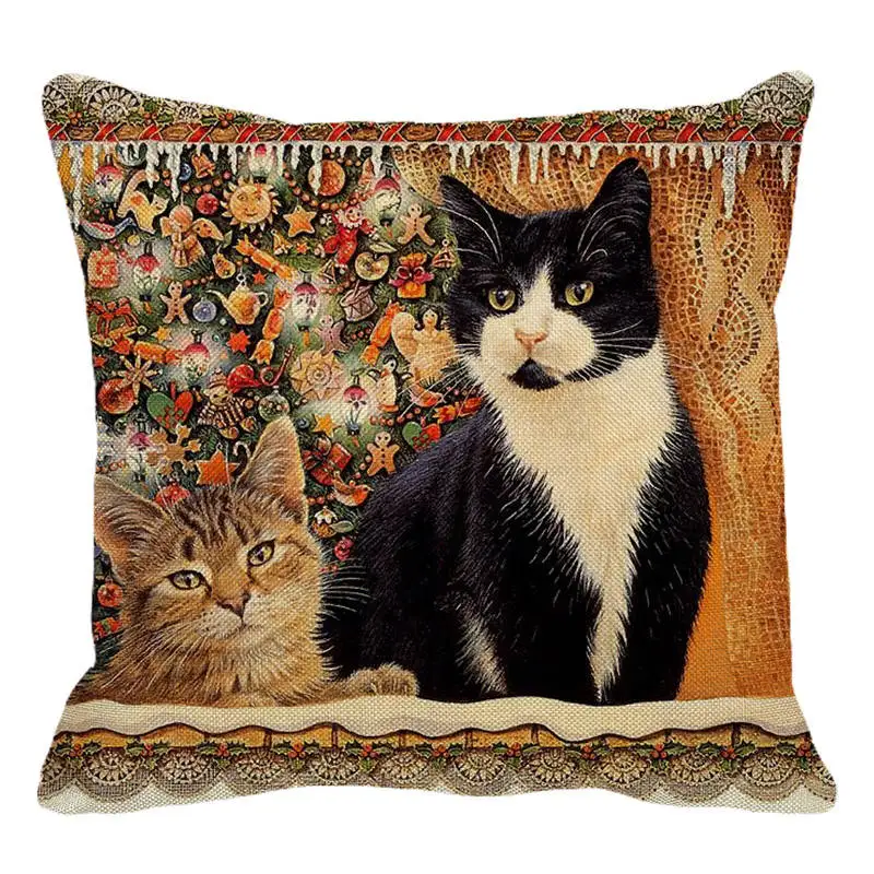 XUNYU Lazy Cats Pillowcase Lovely Kitten Cushion Cover Home Decorative Sofa Linen Square Printing Throw 45x45cm D0070 | Дом и сад
