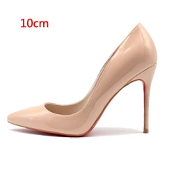 nude 10cm Высококачественные женские туфли-лодочки из натуральной кожи Свадебные Вечерние туфли на высоком тонком каблуке 8 см, 10 см, 12 см большие размеры 34-45 - Цвет: nude 10cm