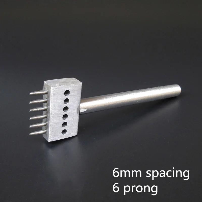 6mm 6 prong 1pcs Кожаный Craf 1,0 мм круглое отверстие пунша ряд зубец шить резак, инструменты для макияжа, сшитые вручную отверстие 2/4/6 отверстий 4/5/6 мм расстояние - Цвет: 6mm 6 prong 1pcs