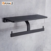 free shipping space aluminum black toilet paper holder phone shelf storage rack wall mounted bathroom dual roll paper holder