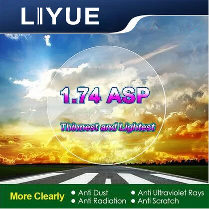 LIYUE High Index 1.74 Lenses Aspheric Lenses Myopia astigmatism Prescription Lenses Thinnest Lightest Optical Lens EMI