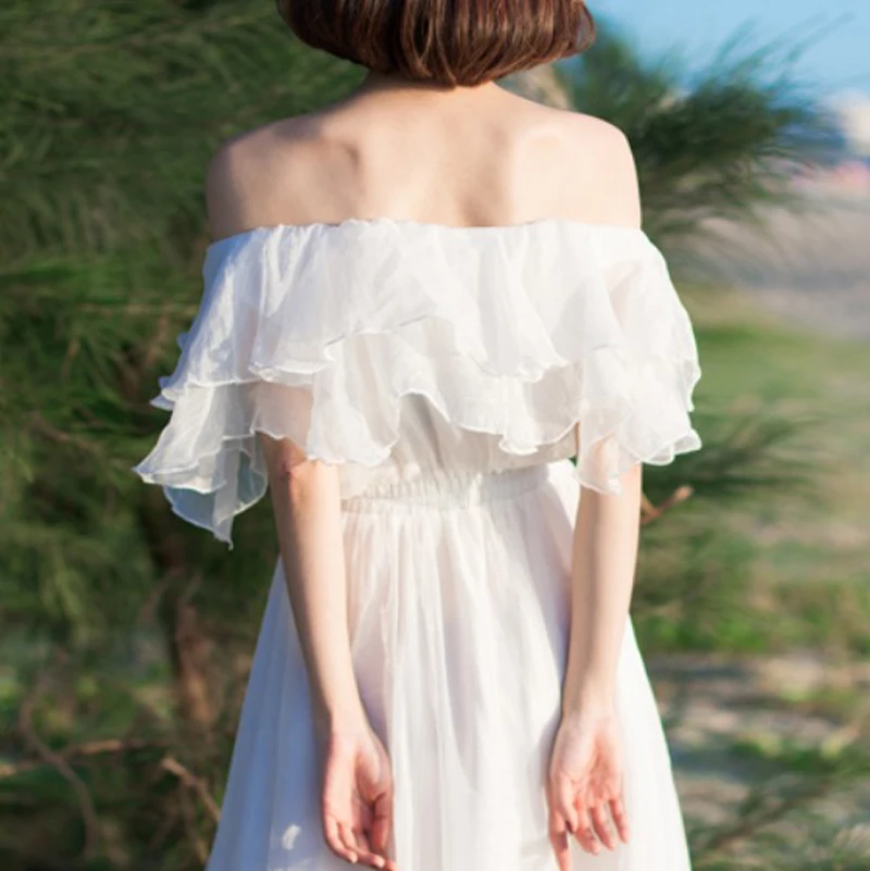 Женское Шифоновое Платье макси с открытыми плечами белое Элегантное свадебное