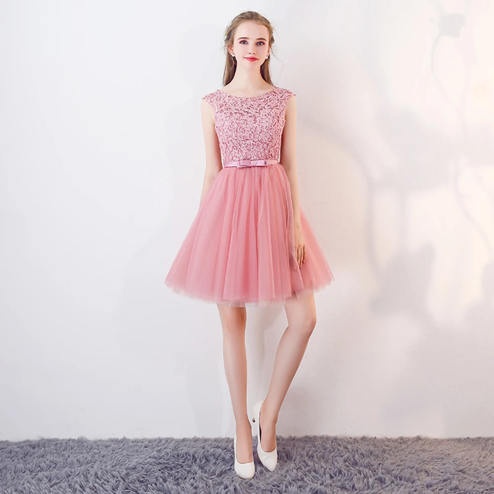 Новое поступление Vestido 15 ano curto пыльно-розовые кружевные платья для выпускного вечера аппликация 8 класс выпускное платье Короткое платье для выпускного вечера