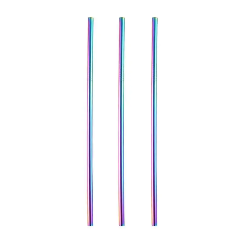 rainbow 3 pcs Многоразовая металлическая соломинка из нержавеющей стали для питья, согнутая прямая красочная соломинка, экологичные портативные соломинки с кистью - Цвет: rainbow 3 pcs