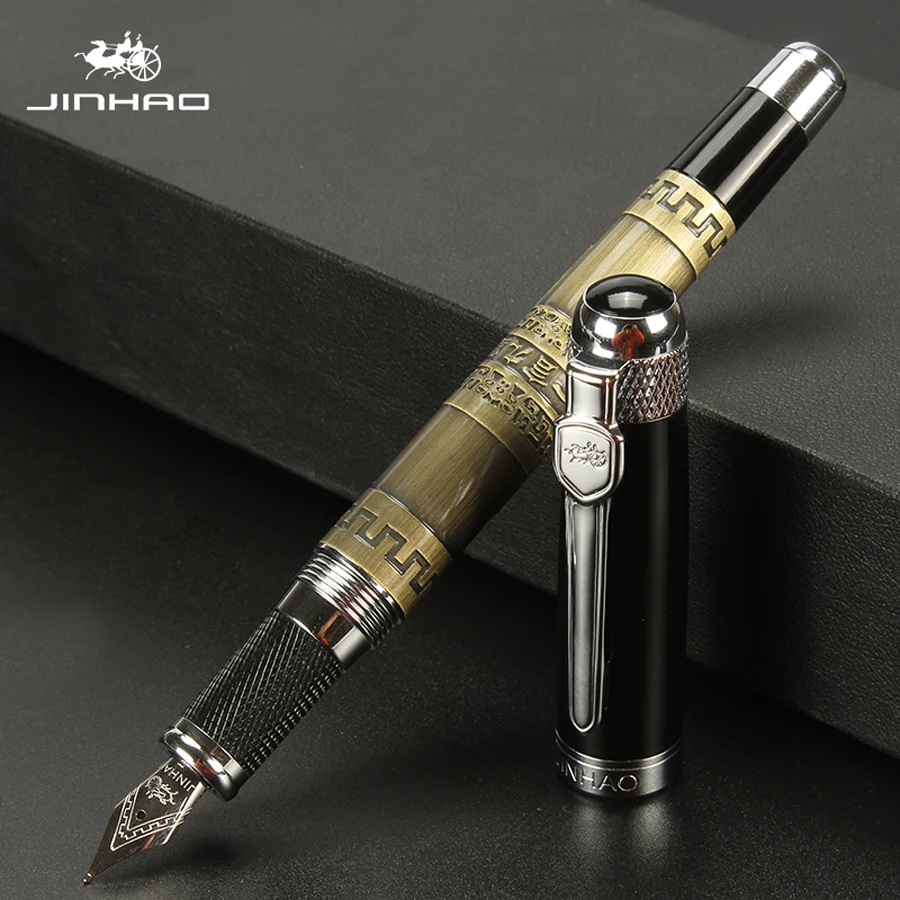 JINHAO189 Роскошная металлическая авторучка, металлическая подарочная коробка-2 ручки, синие и черные чернила для офиса, деловые шариковые ручки