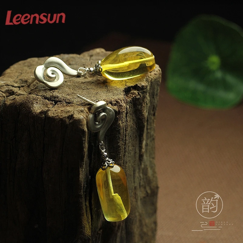 Leensun ювелирные изделия ручной работы из стерлингового серебра 925 пробы с янтарными/Сережки для женщин