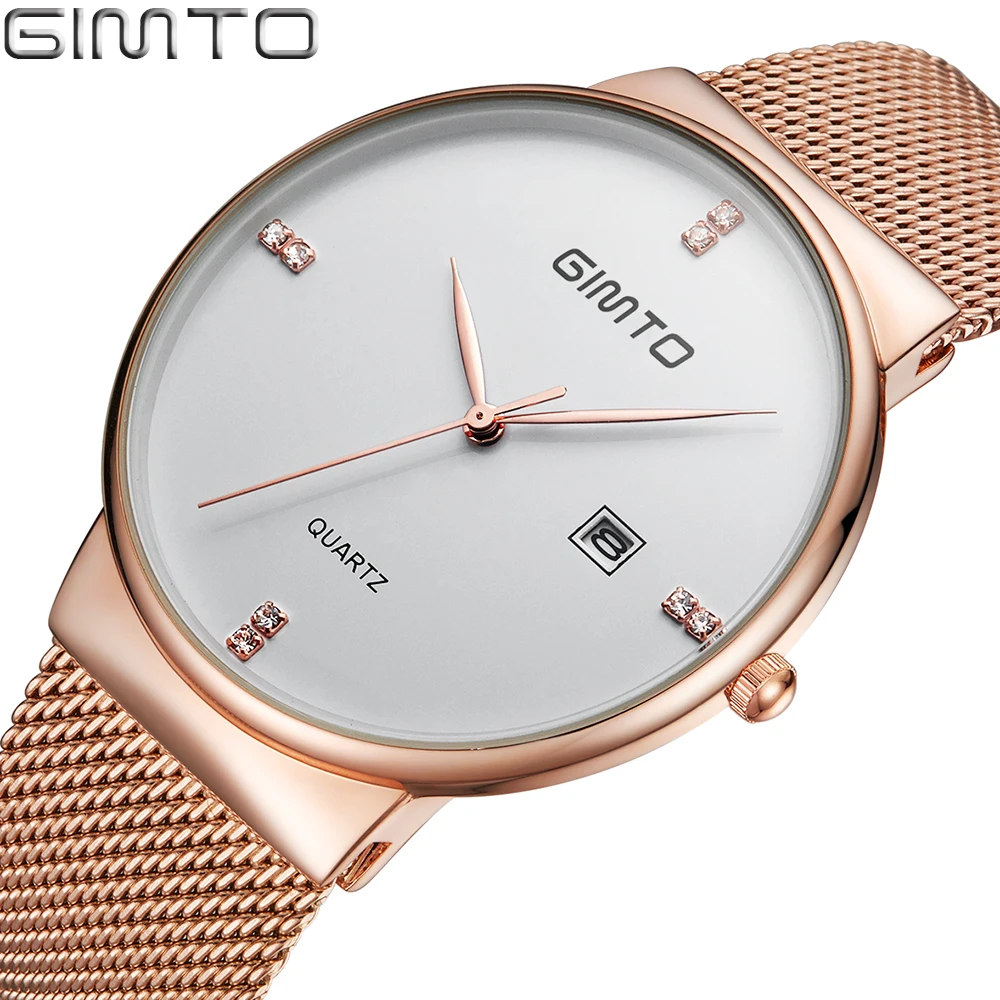 2019 Мужские кварцевые часы из нержавеющей стали браслет для часов в сетку GIMTO