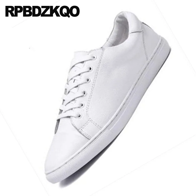 Real Leather Cowhide Luxury Brand Shoes Men Casual Embroidery White Spring High Quality Genuine Skate Rubber Sneakers Trainers |