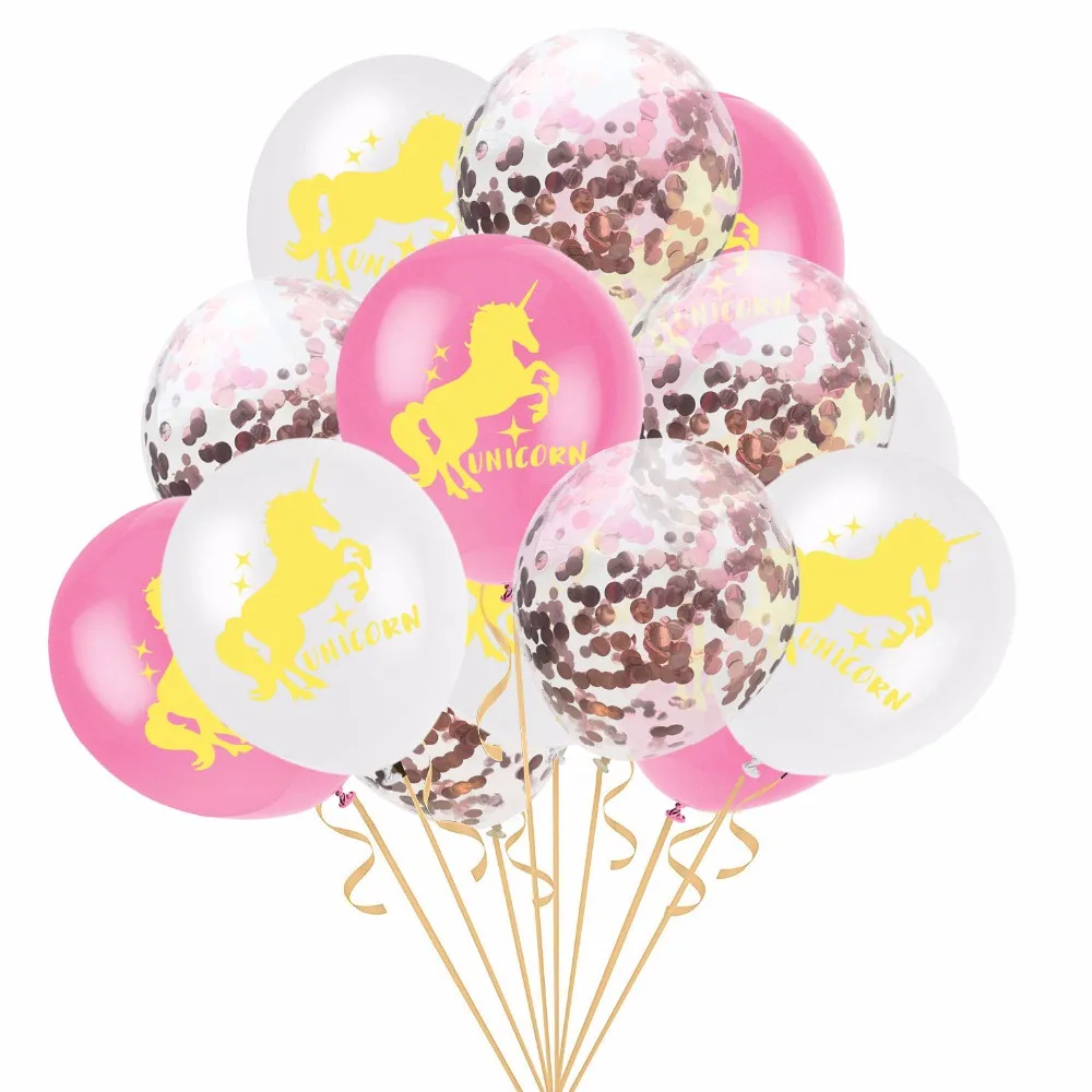 15pcs Unicorn Balloons Confetti Transparent Latex for Party Decoration Birthday Wedding Baby Shower Decor | Дом и сад