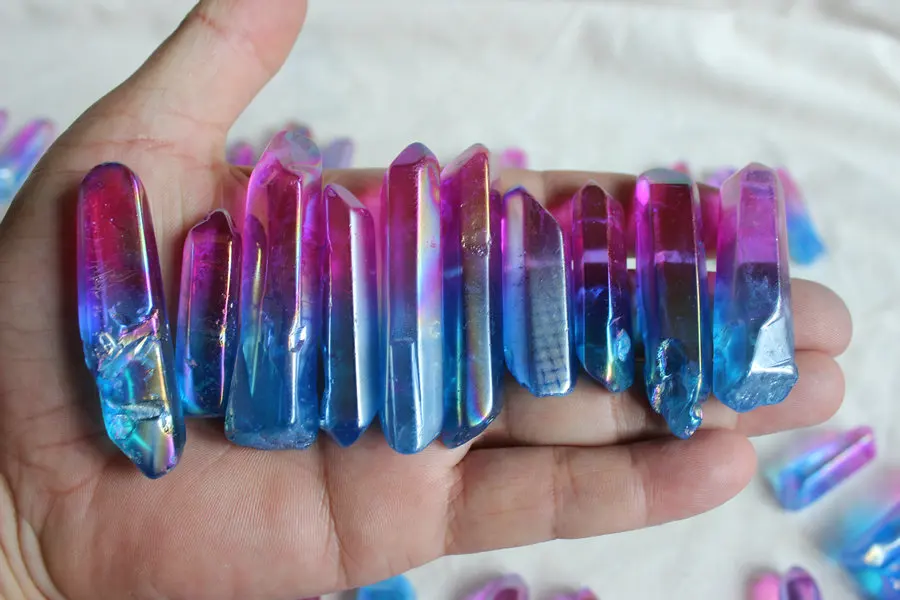 Цепочка с подвеской из кварцевого кристалла Rainbow Aqua Aura 100 шт.|coating| |