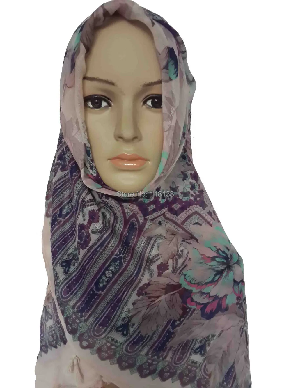 Аксессуары для мусульманского хиджаба шарфы и кисточки с цветочным принтом |