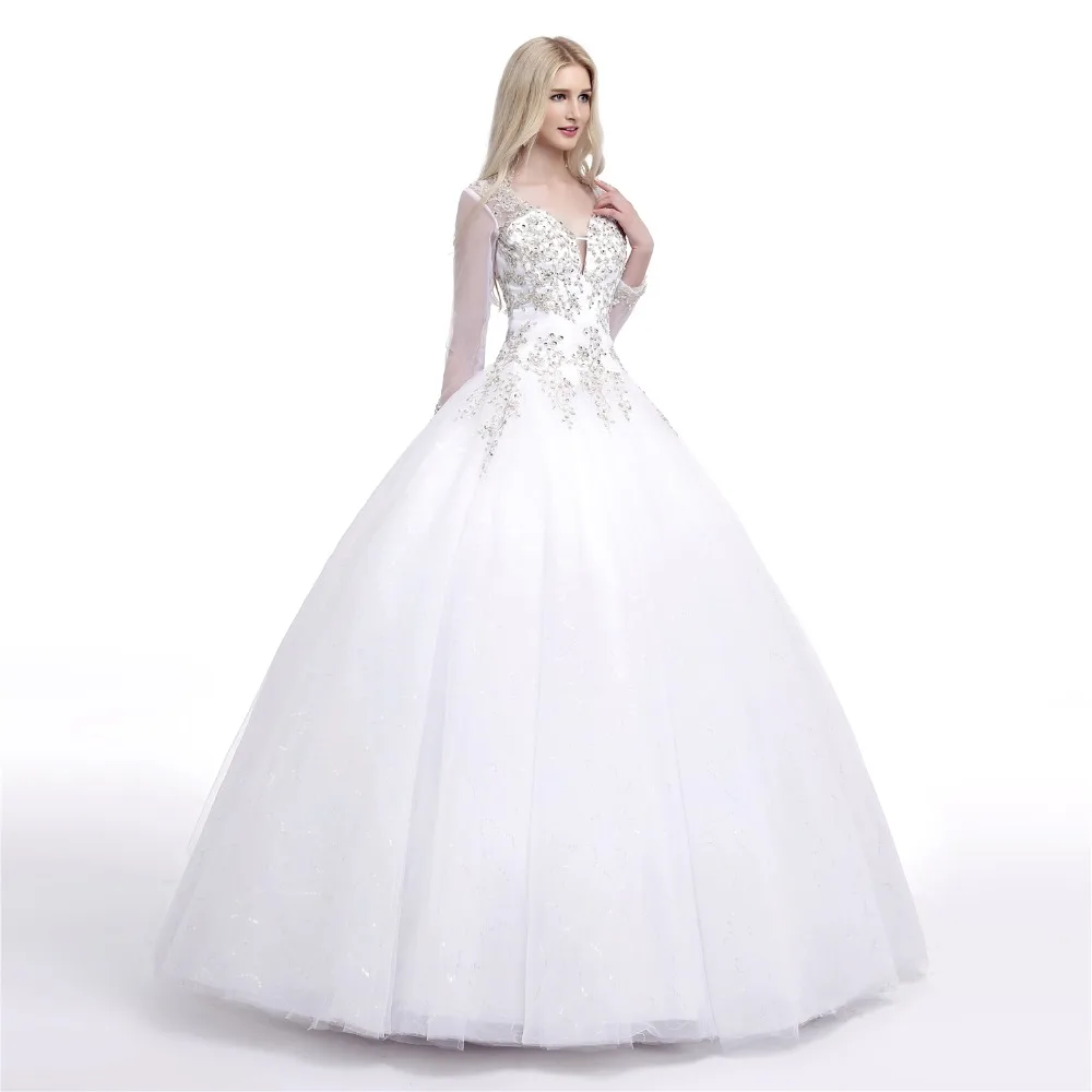 Роскошные белые свадебные платья jaevini с длинным рукавом и V-образным вырезом