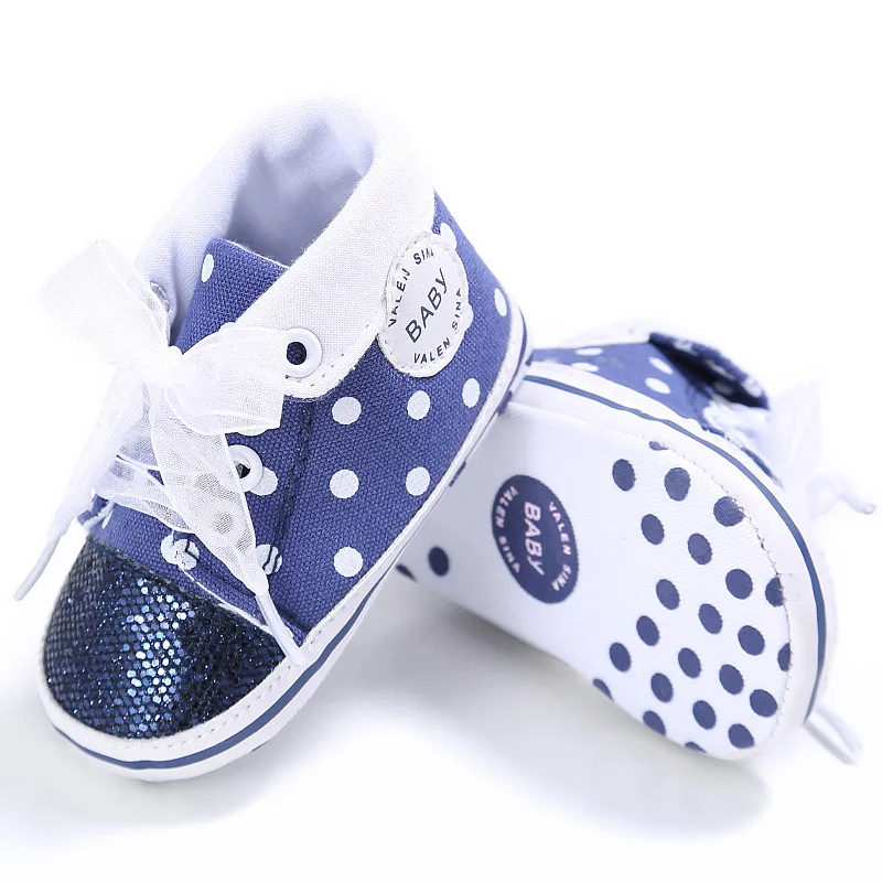 Babyshoes/Новые весенне-осенние модные мягкие пинетки для новорождённых, в горошек, на шнуровке, для малышей 0-18 месяцев