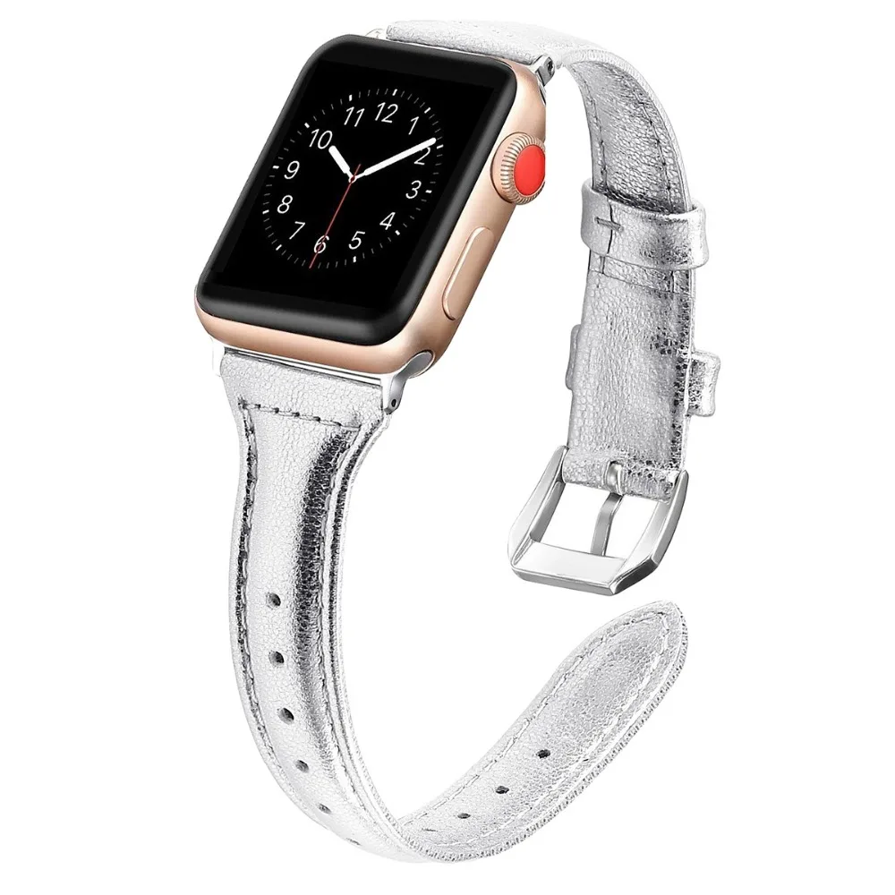 Ремешок кожаный для Apple Watch Bnad браслет часов Series 4 3 2 1 38 мм 42 40 44 цвета розового