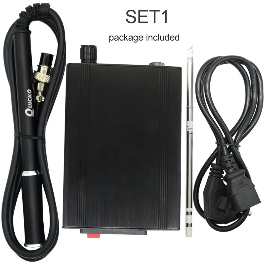 SET1 STM32 T12 паяльная цифровая станция электронный паяльник OLED 1,3 дюймов с черной металлической ручкой и наконечниками паяльника T12 - Цвет: SET1