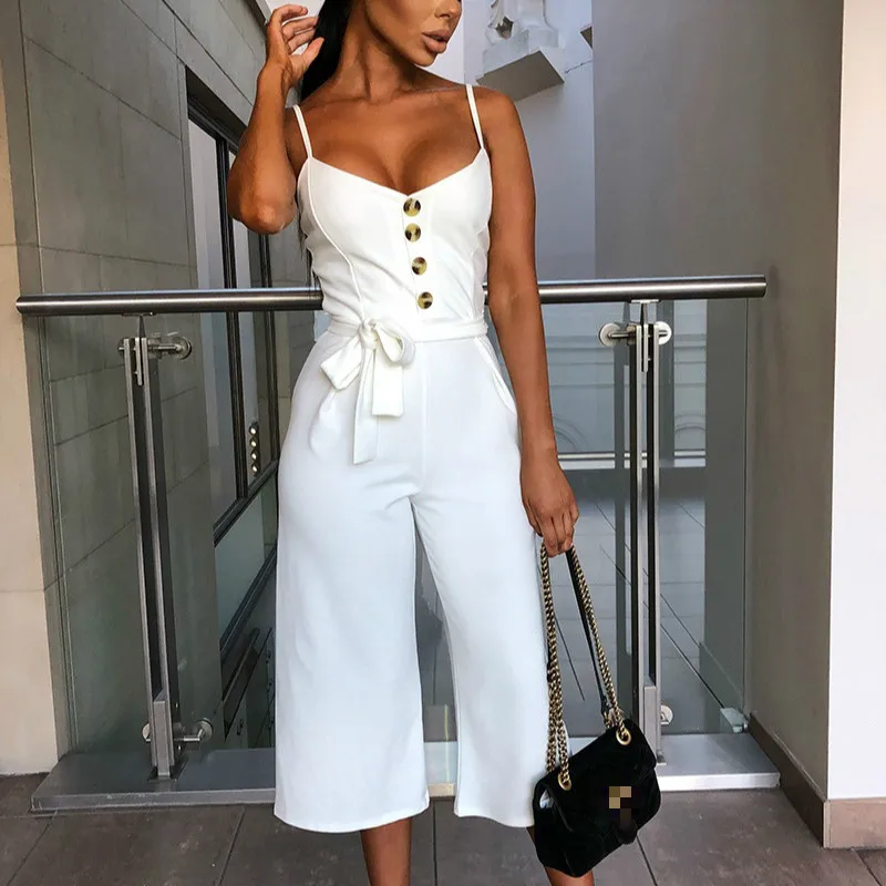 Женский комбинезон на бретельках повседневные штаны с завышенной талией весна