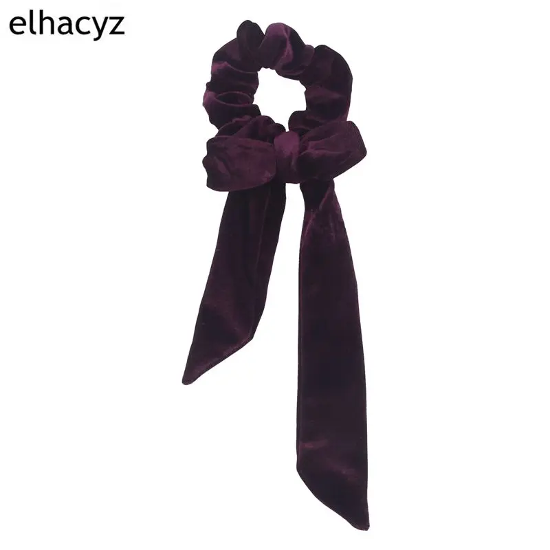 1PC Hot Sale 11 Colors Bow Velvet Scrunchies Bow knot Elastic Hair Band Girls Hair Rope Ponytail Holder Hair Tie Head wear - Цвет: 4