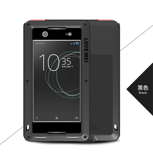 Черный Чехол LOVE MEI для sony Xperia XA1 Ultra/Xperia XA1/XA Ultra/XA защита от грязи и воды Gorilla glass+ Алюминиевый металлический чехол - Цвет: Черный