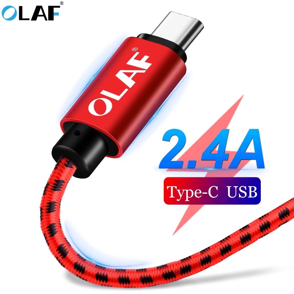 Олаф нейлоновая оплетка 2.4A type C Micro USB кабель для быстрой зарядки для samsung S7 S8 S9 plus Note 8 9 huawei Xiaomi mi8 USB-C кабель