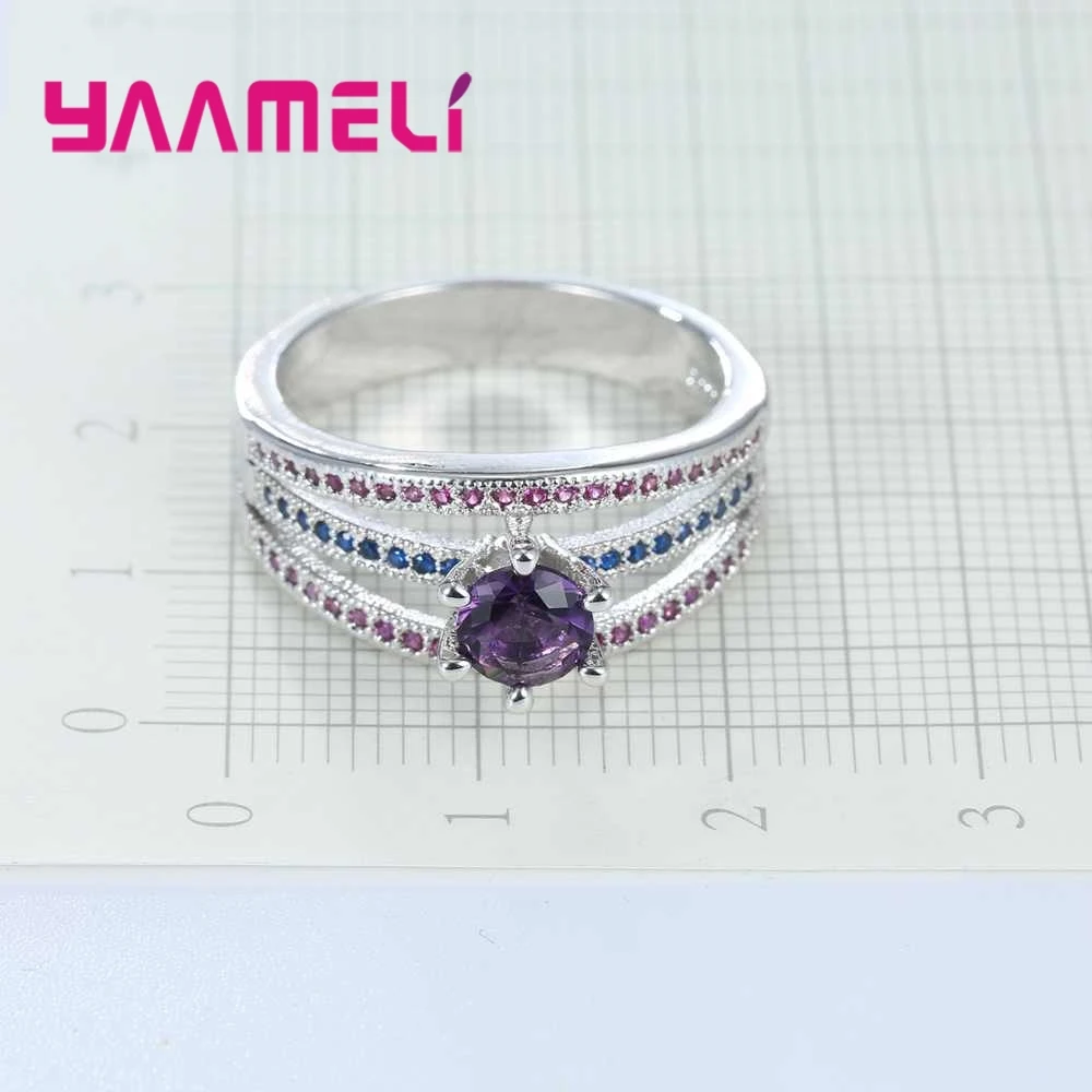 

Classic Design Purple&Blue Shiny Crystal 925 Sterling Silver Women Wedding Finger Rings Valentine's Gifts For Girlfriend
