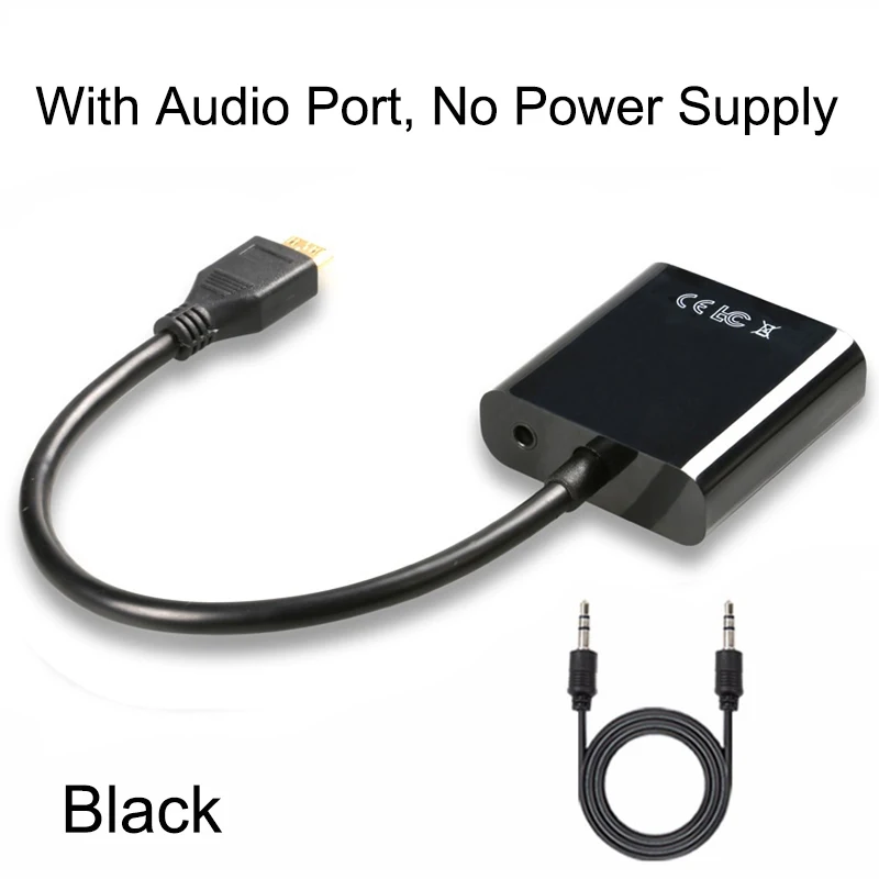 EGRINCY Mini HDMI к VGA адаптер разъём HDMI папа Женский VGA Аудио разъем и Micro USB кабель HDMI конвертер для xbox PS4 MP4 камера tv - Цвет: With Audio No Power