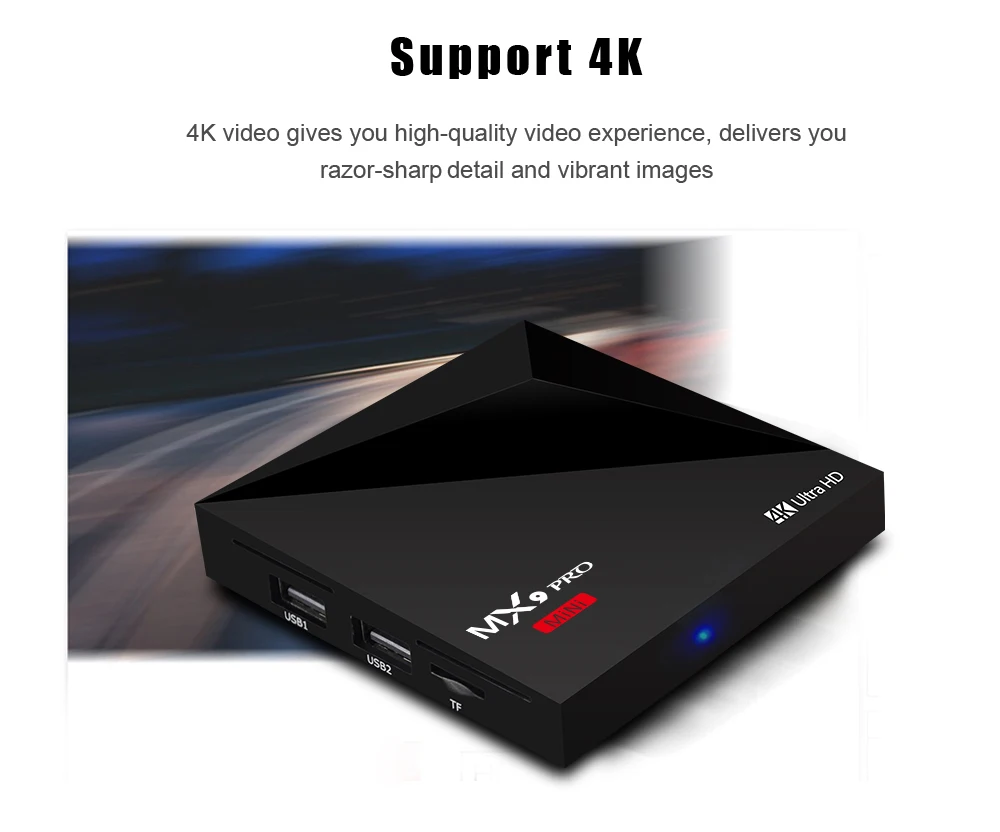 MX9 PRO мини Android 7,1 tv Box с четырехъядерным процессором RK3328 Cortex-A53 4 K Ultra HD 1 Гб+ 8 Гб высокой четкости 3D 100 м Смарт медиаплеер