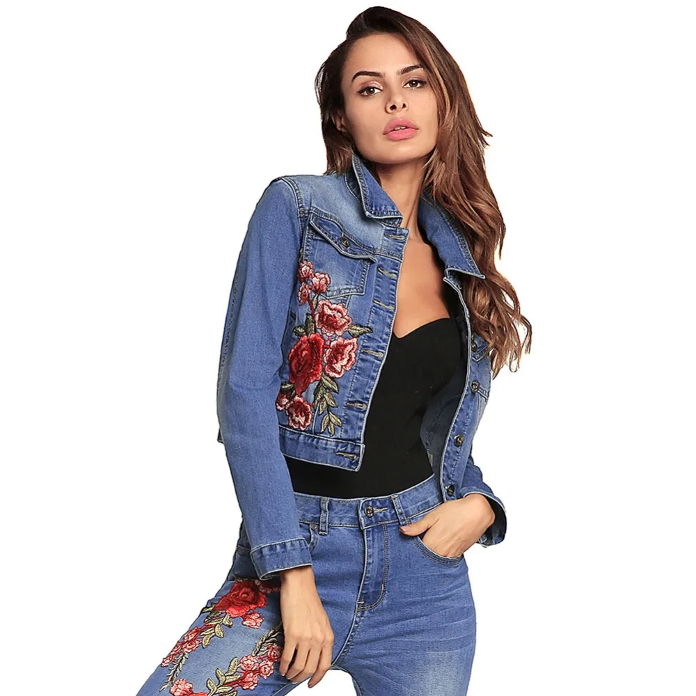 А Длинные рукава Весна/Лето 2018 вышитые джинсовая куртка с рукава|Женские платья| |