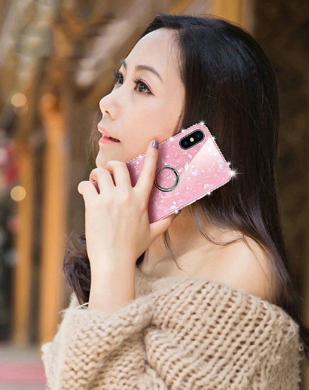 Чехол для iphone X XR XS 11 pro Max с кольцом на палец, чехол для iphone 11, 8, 7, 6, 6s Plus, блестящая раковина, закаленное покрытие для телефона