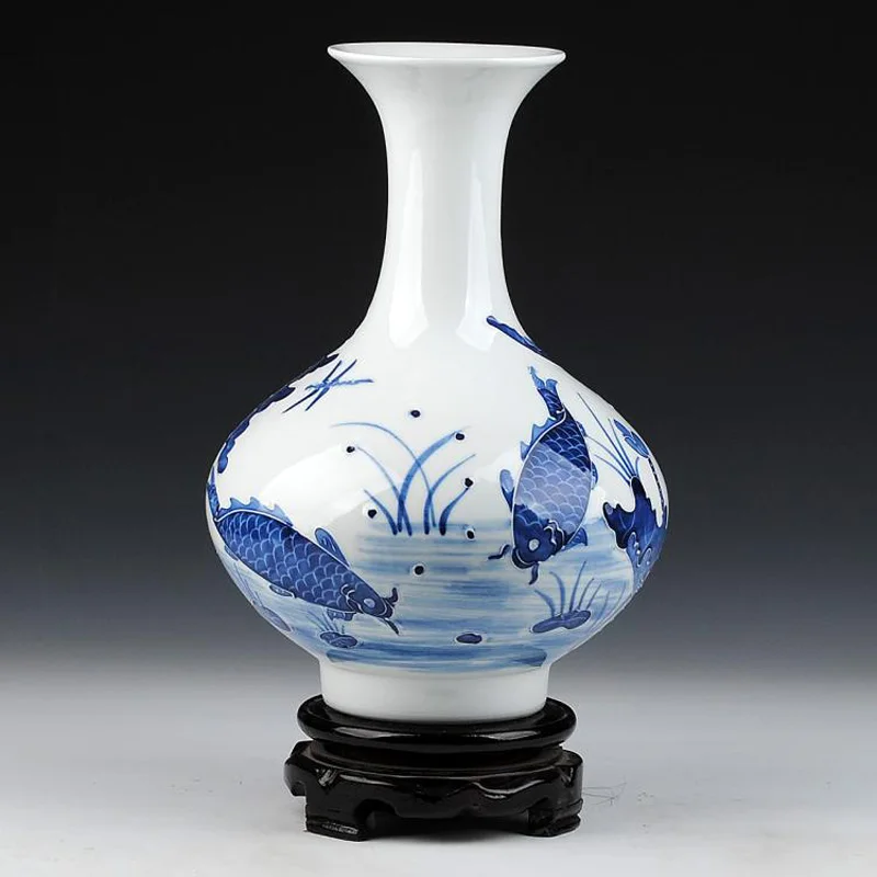 Сине-белая керамическая фарфоровая Элегантная настольная ваза в форме фонаря с