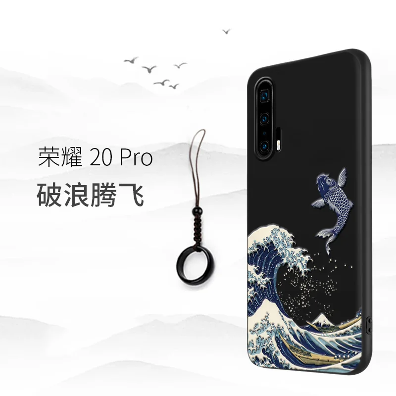 Чехол для телефона Honor 20 Great Emboss Huawei PRO 20i V20 чехол Kanagawa Waves Carp Cranes 3D Giant relief