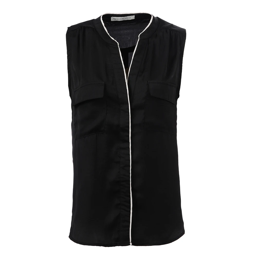 Женская шифоновая блузка без рукавов повседневная однотонная лето 2018|clothing