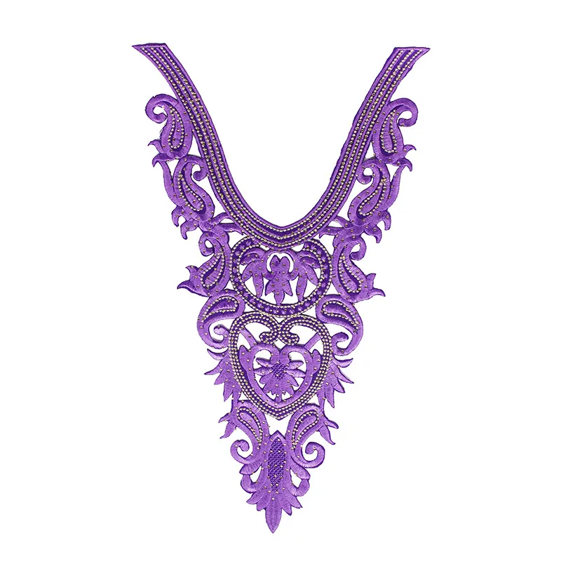 2 шт бисером Стразы Кружева Африканский шнур фиолетовый воротник вышивка патч с