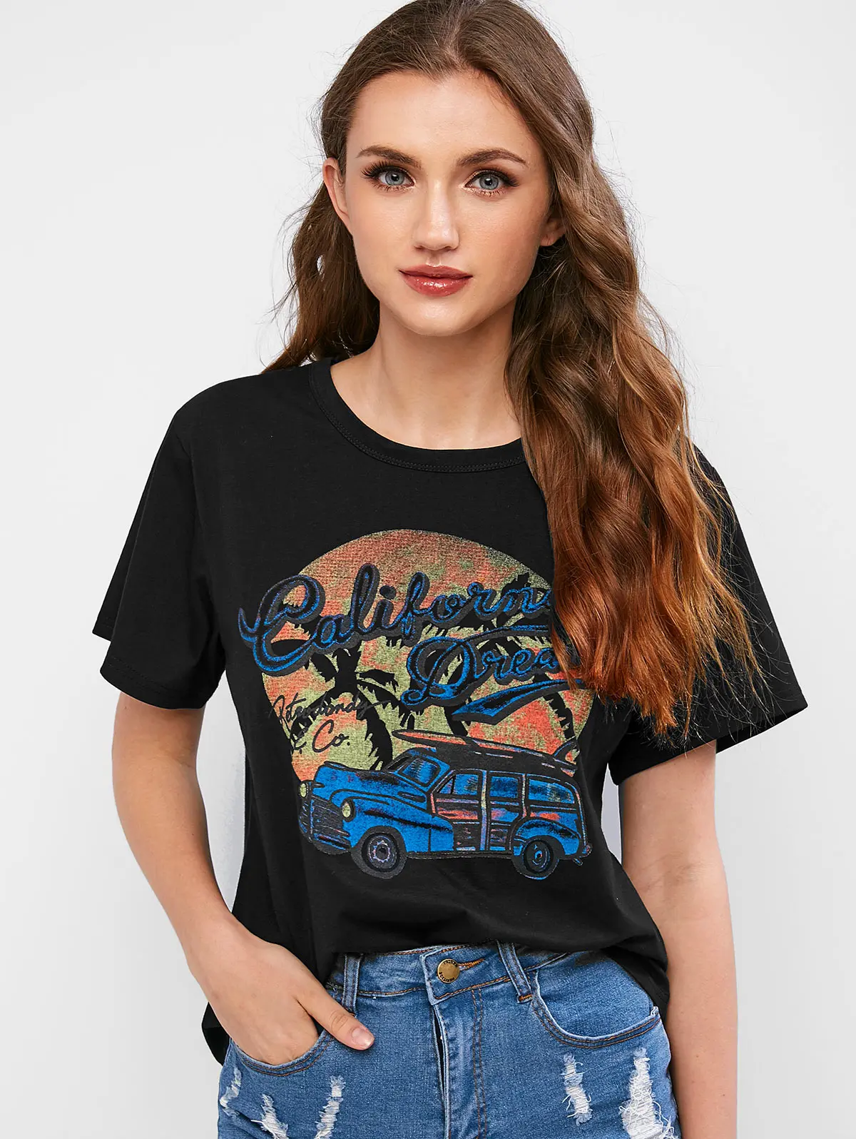 Женская футболка с коротким рукавом ZAFUL Винтажная в стиле ретро изображением