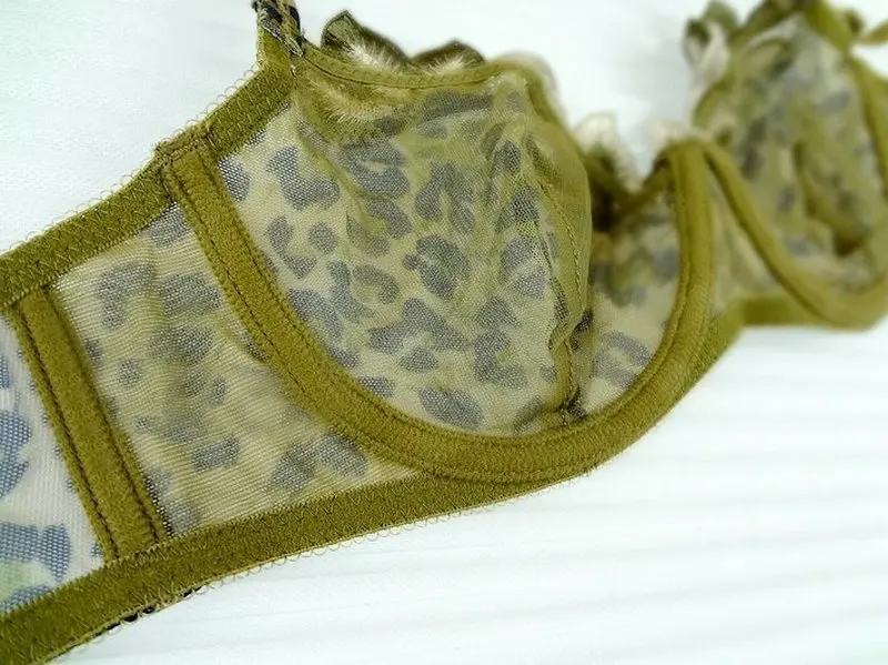 Women Underwear Suit Transparent  Bra Thong Sets Embroidered Ultra Thin Bra Sexy Leopard Bra Thong Set Underwear Women Set