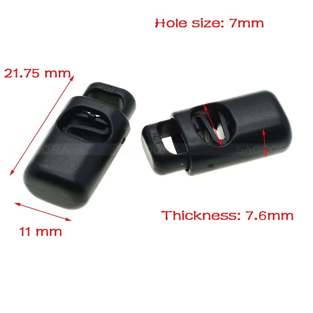 

100pcs/pack Plastic Single Hole Spring Stopper Toggle Cord Locks End Black