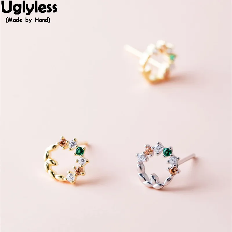 

Uglyless 100% Real 925 Sterling Silver Garland Earrings for Women Colorful Zircon Crystals Wreath Stud Earrings MINI Brincos
