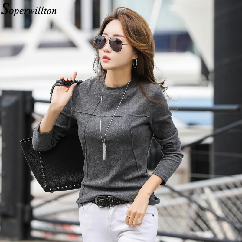 Женская футболка с длинным рукавом футболки рубашки женская Свободная рубашка