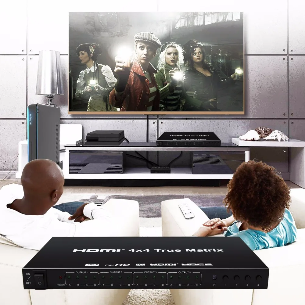 Матричный коммутатор 4x4 HDMI сплиттер Ultra HD 4K x 2K с 3D питанием поддержка EDID ИК пультом