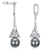 exceed 5cm long drop earrings free shipping jewellery pave cubic zirconia 14 mm grey pearl bridesmaids jewelry accessories