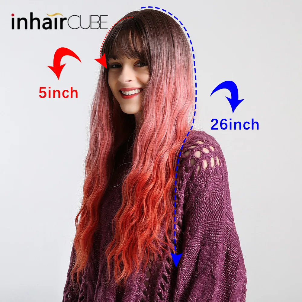 Inhair Cube женский парик темно-коричневый корень Омбре Красный Длинные волнистые термостойкие синтетические волосы парики для женщин использование и косплей бесплатные подарки
