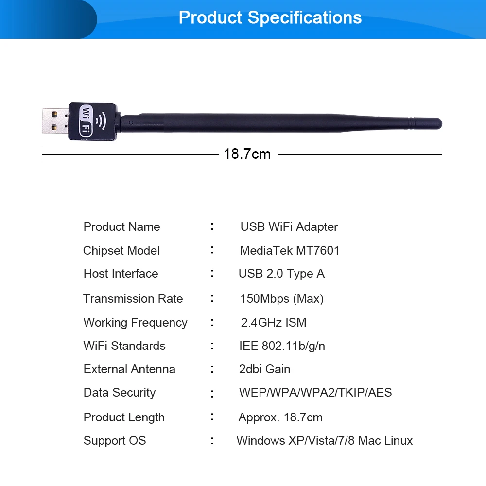 CHIPAL 150 Мбит/с мини USB WiFi адаптер внешняя беспроводная сетевая карта 2 4G Антенна ПК