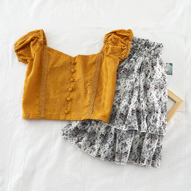 2019 Новая мода Женские blusas свежий футболка с пышными рукавами v образным вырезом