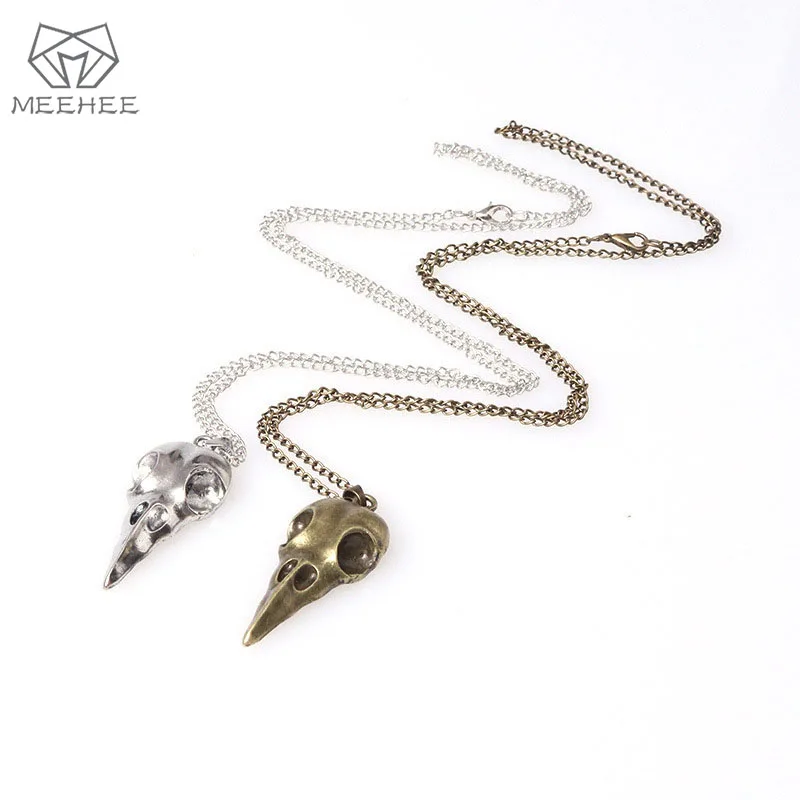 10 шт./лот Винтаж в стиле Панк 3D металла ворона черепа кулон Цепочки и ожерелья для