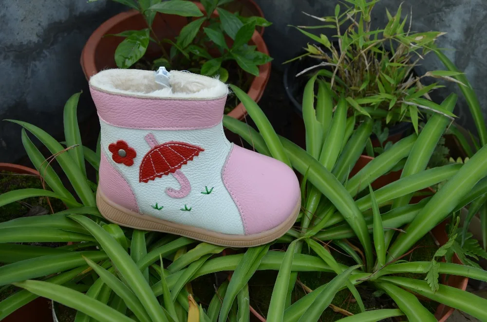 Ботинки для девочек из натуральной кожи с плюшевой подкладкой и зонтиком веселые